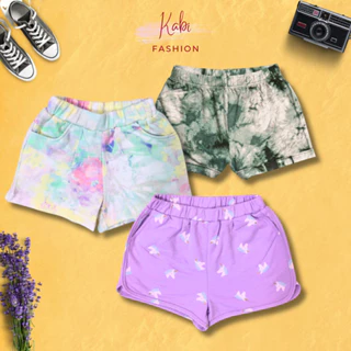 Quần đùi nữ KABI Fashion không túi và dây shorts thun cotton mặc nhà mặc ngủ hoa văn thoáng mát dễ thương