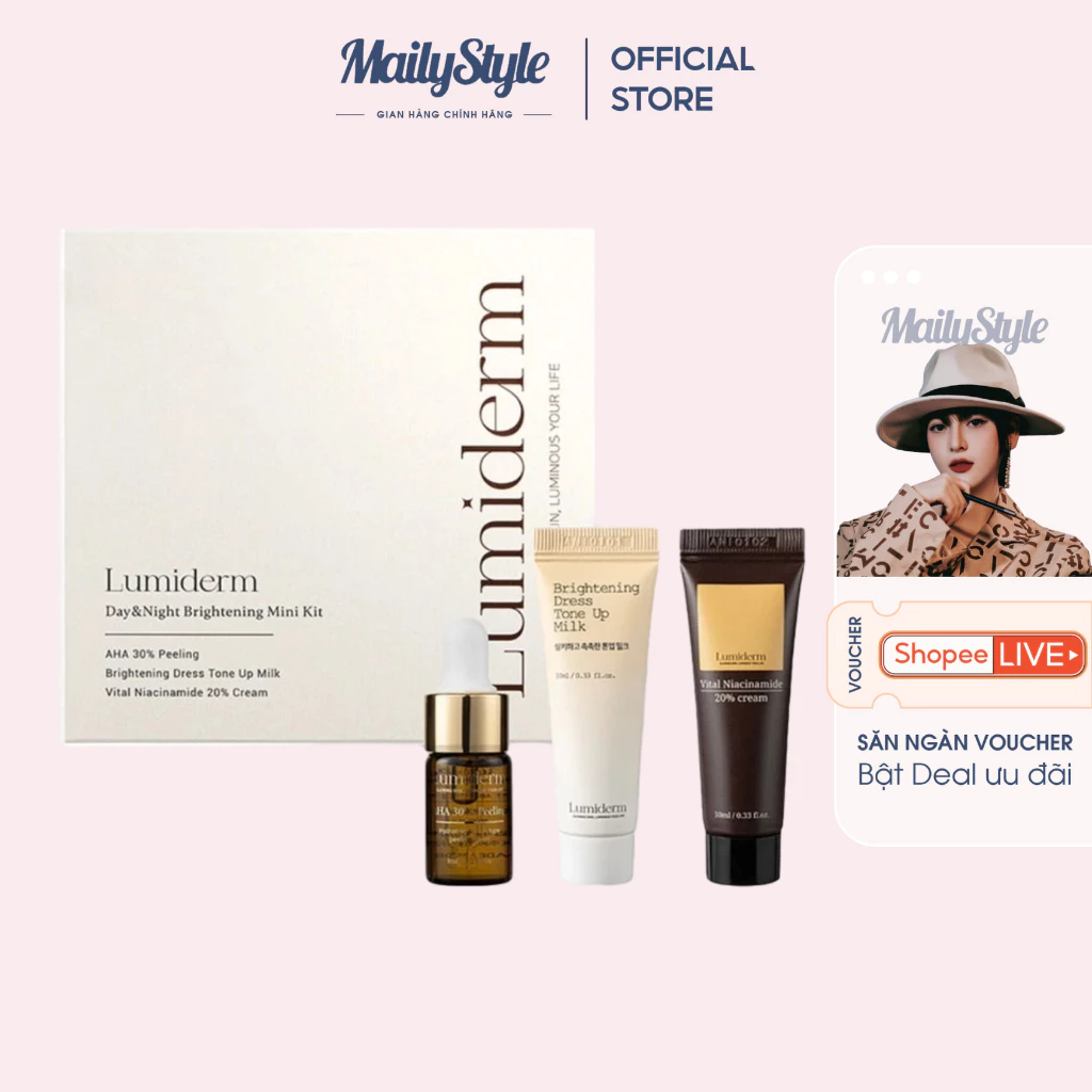 A160_ Set Dưỡng Da Mini LumiDerm Day & Night Britening Mini Kit (Aha 30% Peeling + Kem Nâng Tone + Kem Đêm Niacinamide)