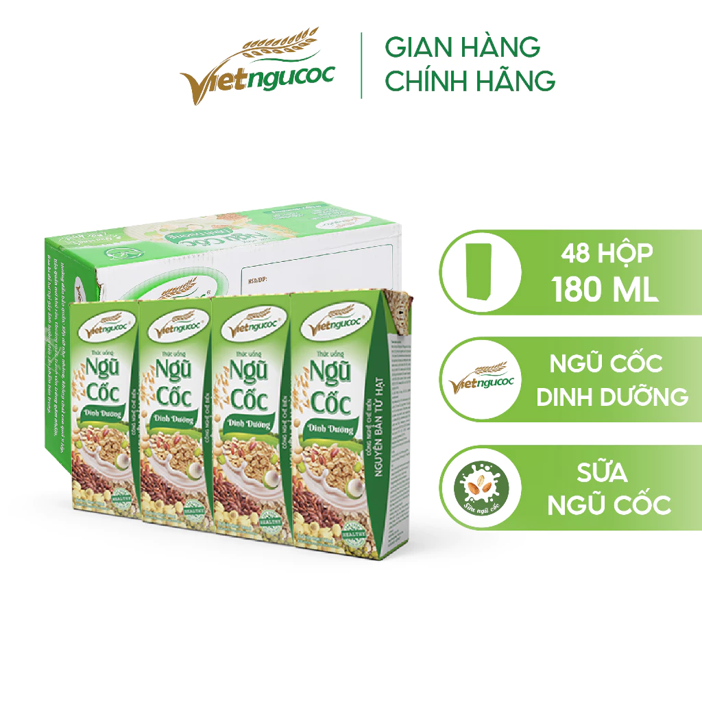 [CC] Thùng 48 Hộp Sữa Ngũ Cốc Dinh Dưỡng VIỆT NGŨ CỐC 180ml/ Hộp