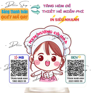 Bảng quét mã qr cô gái để bàn in theo yêu cầu, mã qr để bàn thanh toán tiện lợi chất liệu mica bên đẹp in nhanh