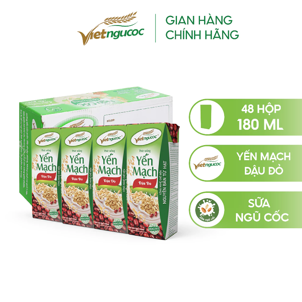 [CC] Thùng 48 Hộp Sữa Yến Mạch Đậu Đỏ VIỆT NGŨ CỐC Giàu Chất Xơ Tốt Cho Sức Khỏe 180ml/Hộp