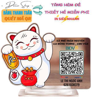 Bảng quét mã Qr code mèo làm bằng mica sang trọng để bàn chất lượng cao cấp, in theo yêu cầu