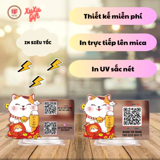 Bảng mica quét mã qr để bàn, in thông tin ngân hàng, mèo thần tài đế 2 lớp chất liệu mica để bàn, thời gian in siêu tốc