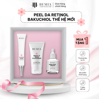 Bộ 3 sản phẩm peel da HEMIA gồm sữa rửa mặt cho da peel, tinh chất tái tạo retinol 0.5%, kem dưỡng phục hồi da