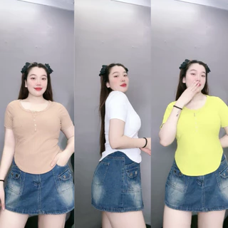 Áo Thun Kiểu Croptop Bigsize Nữ Lên Phom Tôn Dáng Tôn Eo Chất Thun Gân Tăm Mềm Mại  Có Khuy G13