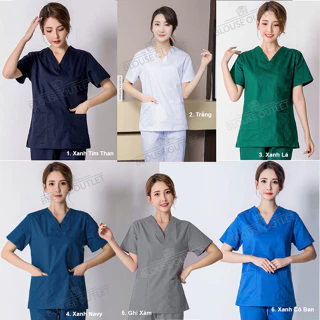 Bộ scrubs bác sĩ cổ tim nhiều màu - bộ đồng phục kỹ thuật viên, điều dưỡng, hộ lý, spa chất phổ thông