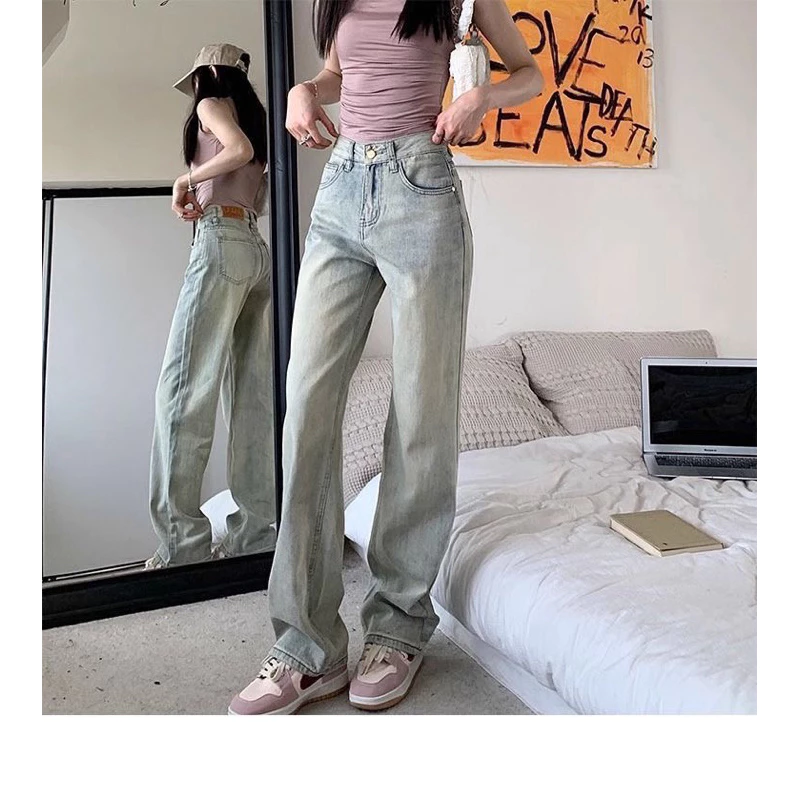 Quần jeans nữ xanh xám khói Anubis dáng đứng hottrend, quần bò lưng cao thời trang thu đông 2024