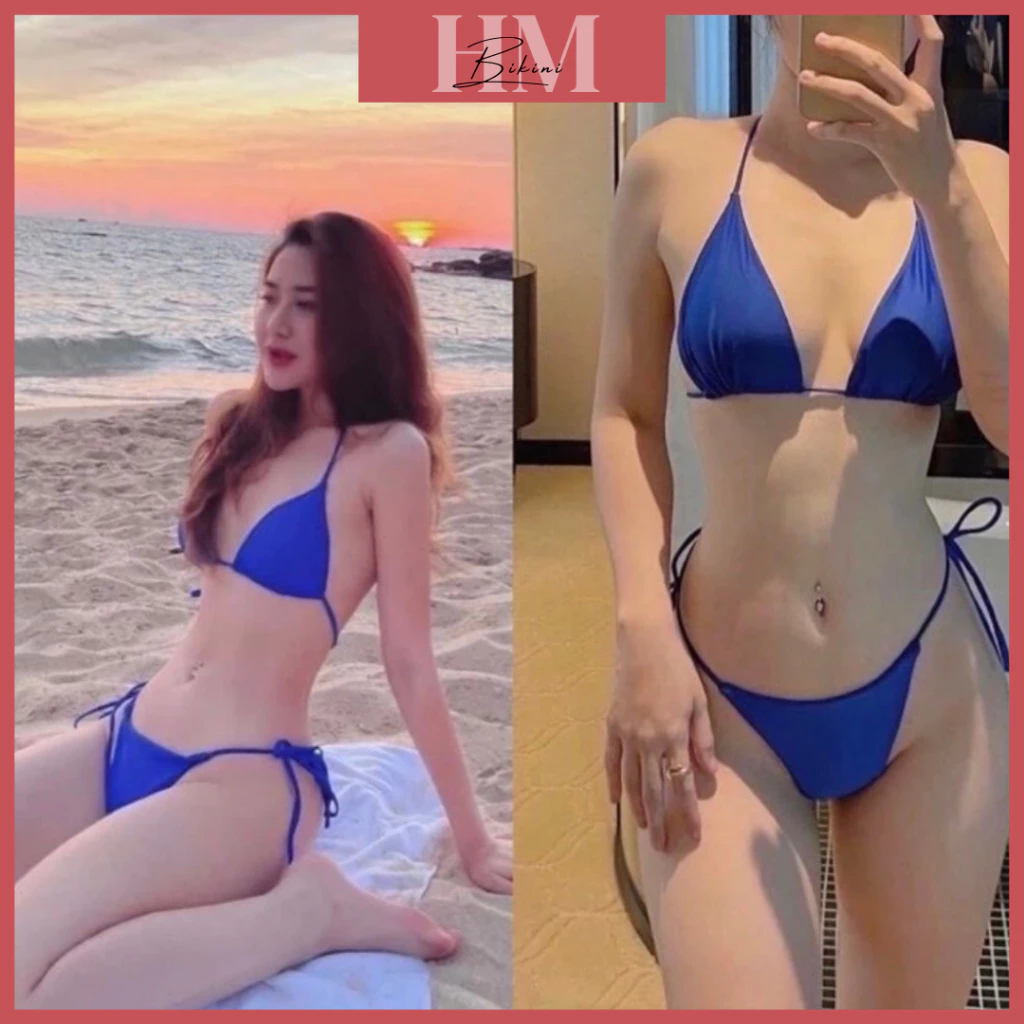 Bikini đi biển basic màu xanh coban