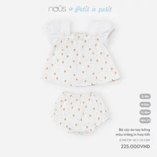 Nous - Bộ cộc áo tay bồng màu trắng in hoạ tiết chất muslin cho bé 6 tháng đến 2 tuổi SS24.2