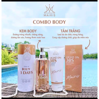 [ SHOPEE TRỢ GIÁ ] Combo Tắm Ủ Trắng Light On 30s Và Body Truyền Trắng 3 Days Mairis, Dưỡng Trắng Mịn, Chống Nắng