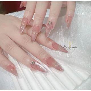 Nail box thiết kế mắt mèo ánh trăng hồng trang trí đá nhỏ+tráng gương vẽ viền