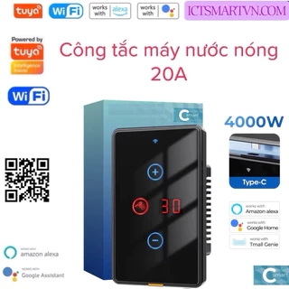 Công tắc thông minh Wifi/Zigbee Tuya công suất cao 20A 4400W dùng cho bình nước nóng, hẹn giờ bật tắt từ xa