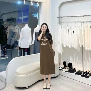 Đầm suông dài , váy suông bầu chất cotton Gemmy House in chữ Dear