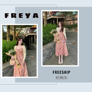 🛍 FREYA SHOP - Thời trang Sỉ 🛍Set đầm 2 dây voan hoa nhí dáng dài mix áo khoác gân tăm xinh xắn Nhài