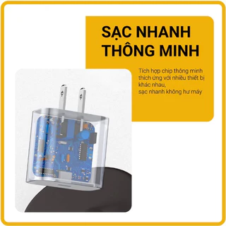 Bộ cáp sạc nhanh PD 20w không nóng máy, an toàn ổn định bảo hành 12 tháng