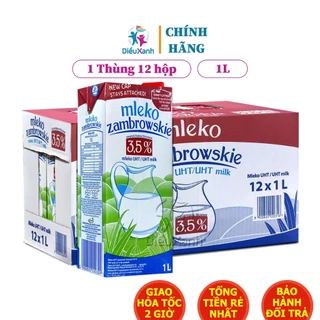 Thùng Sữa Zambrowskie Mlekovita 1L - Sữa Tươi Nguyên Kem - Sữa Không Đường - Sữa Ba Lan