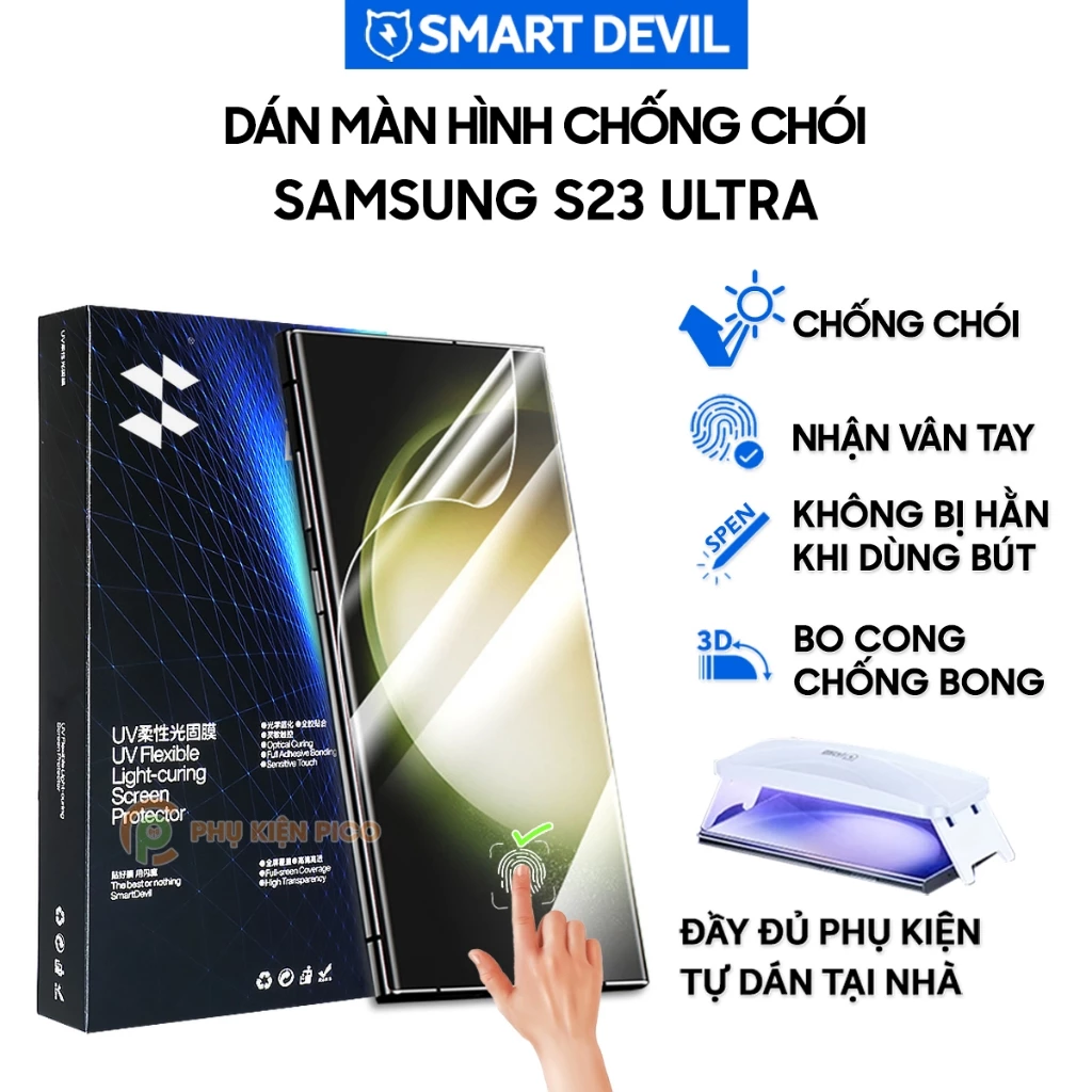 Dán màn hình Samsung S23 Ultra full màn hình dẻo chống chói AR PPF UV Smart Devil - Dán PPF UV Samsung Galaxy S23 Ultra