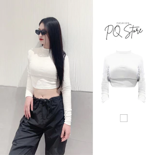 Áo thun dài tay croptop cổ 3cm PQ Store chất liệu cotton MS008