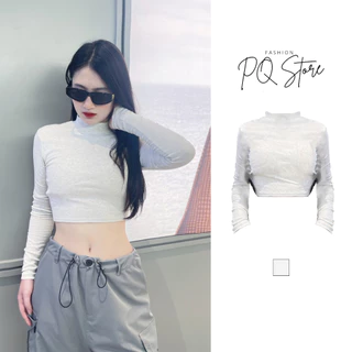 Áo thun dài tay croptop cổ 3cm PQ Store chất liệu cotton HOT/XM MS007