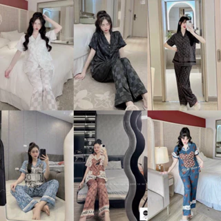 Bộ đồ ngủ lụa xước thiết kế ,pijama tai cộc quần dài