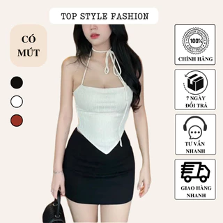 Áo ống cúp ngực có mút vạt nhọn siêu tôn dáng, áo croptop phối cổ yếm ôm body gợi cảm-AXN47