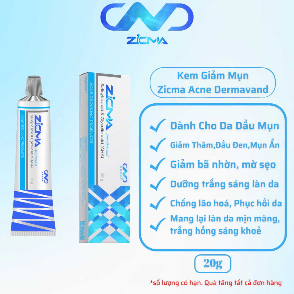 Kem Giảm Mụn Trứng Cá Zicma Giảm Mụn Trứng Cá Trắng Đen, Thâm Ẩn, Mờ Sẹo 20g