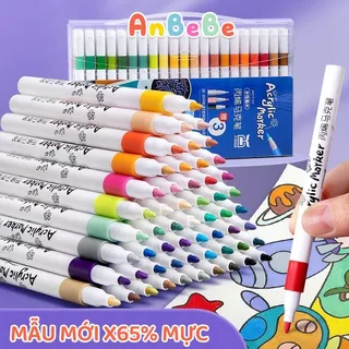 Bút màu Acrylic màu Marker Acrylic cao cấp chống nước bộ 12/24/36/48/60 màu vẽ trên mọi chất liệu vải chai lọ VP21