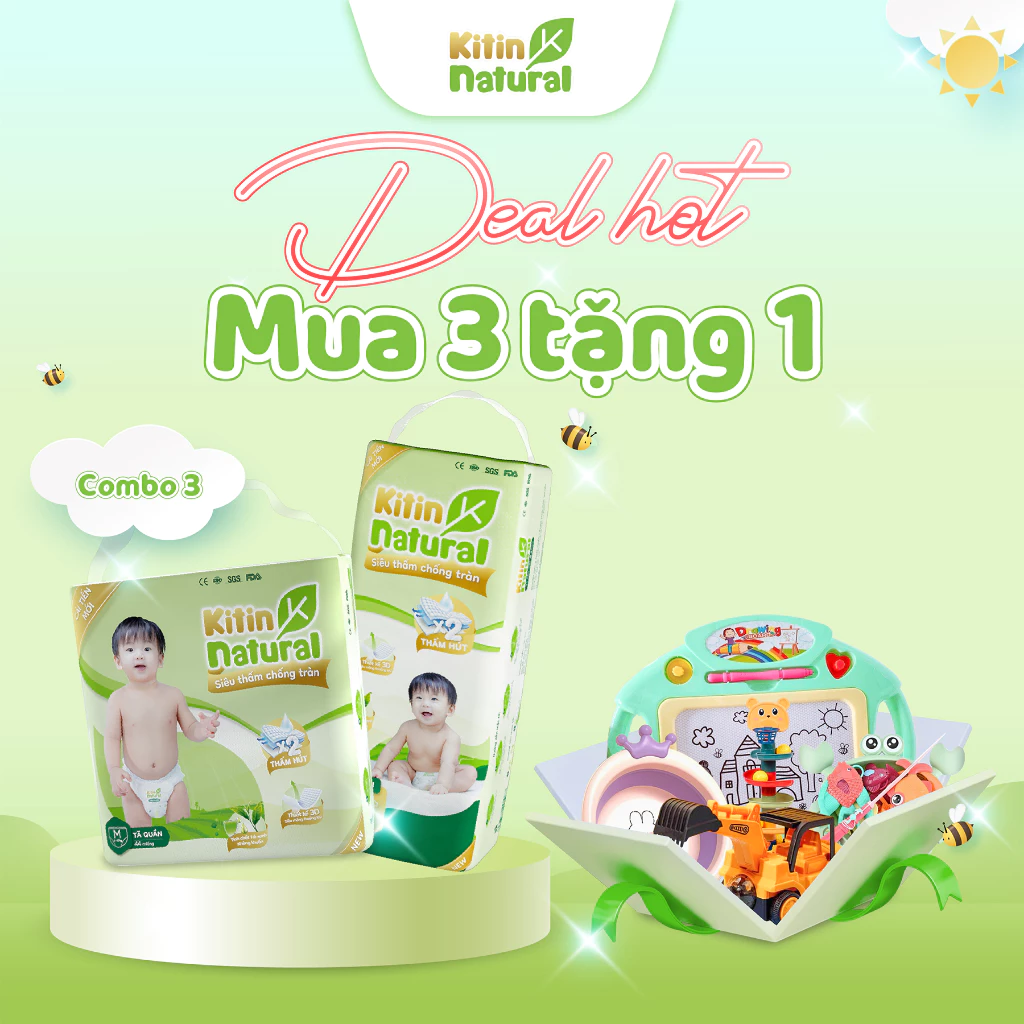 [DEAL HOT] MUA 3 TẶNG 1 - Combo 3 bịch Kitin Natural mỏng thoáng, chống hăm cho bé