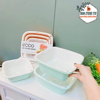 Bộ Rổ Nhựa Vuông Ecco 6 Món Kèm Chậu Tiện Dụng, Set Thau Rổ Nhựa 3 Kích Thước Đựng Đồ Dày Đẹp Đa Năng An Toàn Cho Bạn