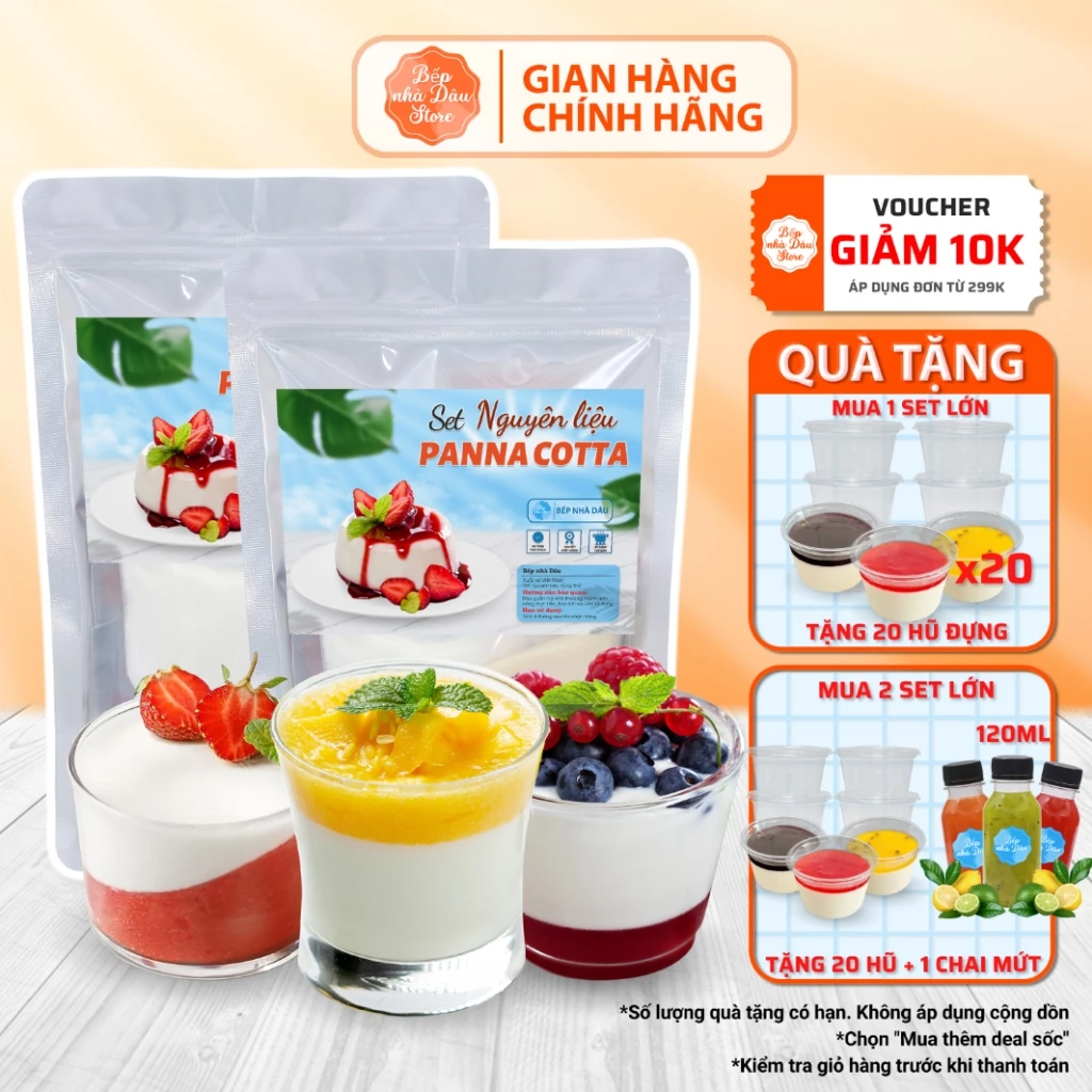 Bánh Panna Cotta Vị Dâu, Chanh Dây, Việt Quất Bếp Nhà Dâu Set Nguyên Liệu Panna Cotta Tự Nấu 520 Gram 25-30 Hũ