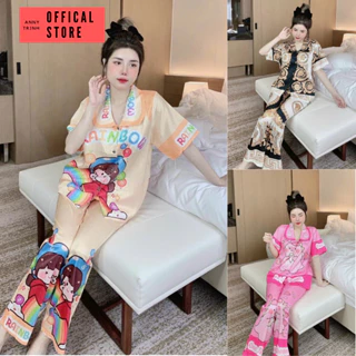 Đồ bộ pijama nữ AnnyTrinh cộc tay chất liệu lụa xước ánh kim freesize sang trọng có thể diện đi dạo phố