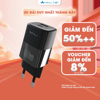 Củ sạc nhanh MiLi - HC-H48 PD 50W GaN cổng type C, công USB A, chất liệu an toàn