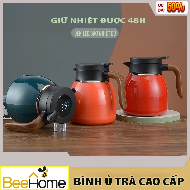 Ấm pha trà giữ nhiệt inox dung tích 1100L có lưới lọc, bình pha trà giữ nhiệt cao cấp giữ nhiêt, có báo nhiệt độ cao cấp