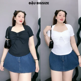 Áo thun bigsize nữ tay ngắn cổ vuông phối thắt nơ ngực dáng croptop chất thun gân mềm mịn - G37