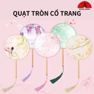 Quạt tròn cầm tay, quạt cổ trang lụa Trung quốc in hình nhiều mẫu, phụ kiện chụp ảnh áo dài