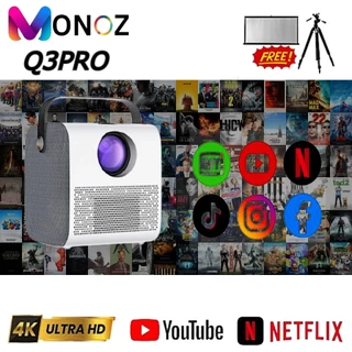 [BÁN HÀNG FLASH] Máy chiếu Android Q3 PRO Mini 8500 Monoz HD 1080P 4K WiFi LED Projector.