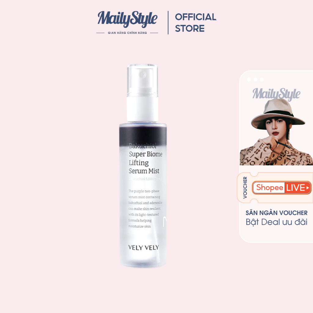 A233_Serum Dạng Xịt 2 Lớp Bakuchiol Thực Vật 5000ppm Vely Vely Bakuchiol Super Biome Lifting Serum Mist