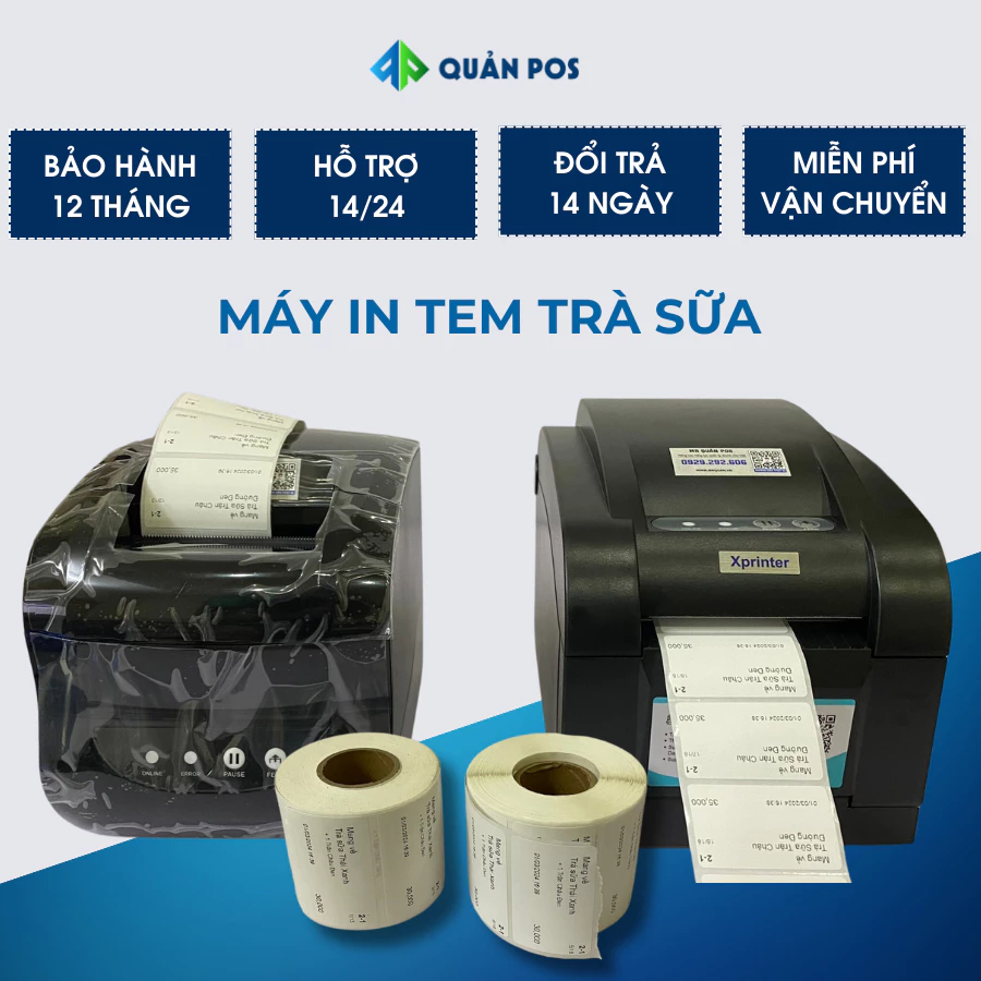 Máy in tem trà sữa, dán ly cốc Xprinter 350B, Pos 365B, BH 12 tháng