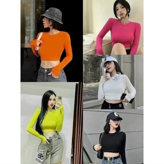 áo croptop nữ xỏ ngón tay dài thun gân mc