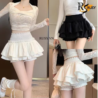 Chân Váy Xoè 2 Tầng Dáng Ngắn Lưng Chun Cạp Cao Quần Bí , Chân Váy Chữ A Form Xoè Sexy Phong Cách Hàn Quốc RUSY