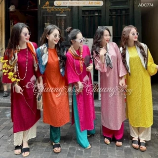 Áo dài cách tân nữ Gấm tơ cúc ngọc dáng suông xưa Chaang may sẵn áo dài xuông rộng bầu dự tiệc cưới lễ Tết đẹp ADC774