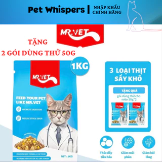 3kg hạt Mr Vet cao cấp cân bằng dinh dưỡng cho mèo có toping thịt tươi sấy khô tặng 2 gói dùng thử