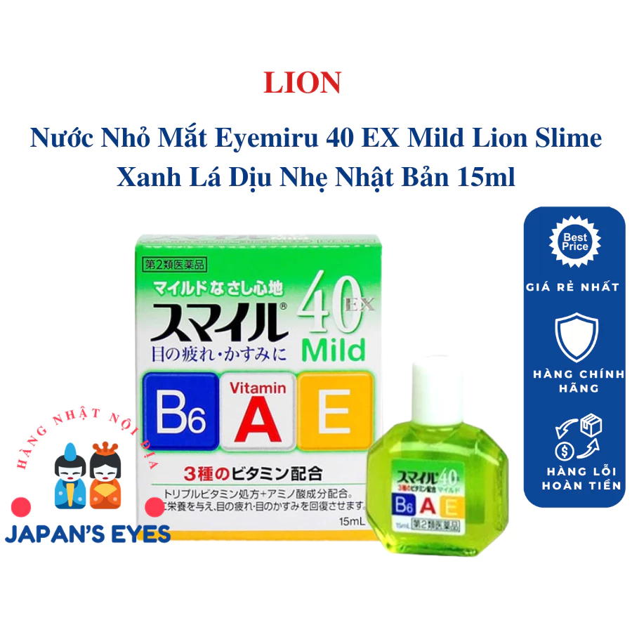 Nước Nhỏ Mắt Eyemiru 40 EX Mild Lion Nhỏ Mắt Slime Nội Địa Nhật Bản Xanh Lá Dịu Nhẹ 15ml