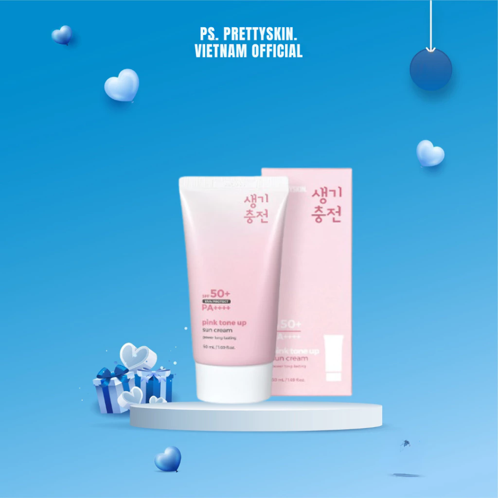(Tặng 1 phấn phủ)Kem chống nắng nâng tone Pink tone up mẫu mới Prettyskin