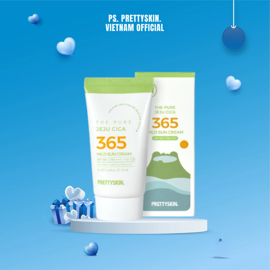 (Tặng 1 phấn phủ) Kem chống nắng nâng tone phục hồi 365 rau má Prettyskin