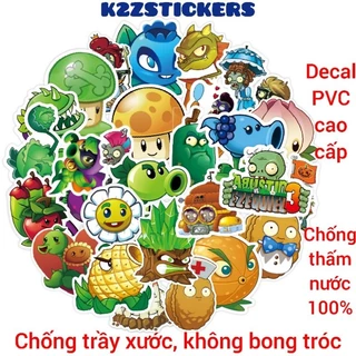 Gói 50 hình dán sticker plants vs. zombies trang trí điện thoại, vali, laptop, mũ bảo hiểm, chất liệu decal PVC cao cấp