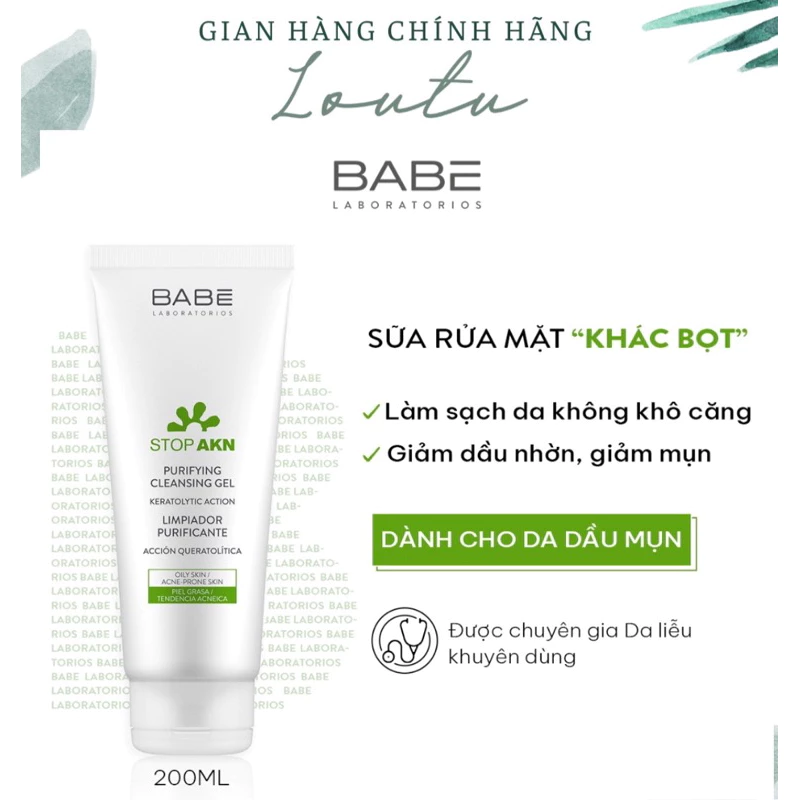 [Hàng Công Ty] Sữa Rửa Mặt BABE - BABÉ Stop Akn Purifying Cleansing Gel Cho Da Dầu Mụn 200ml