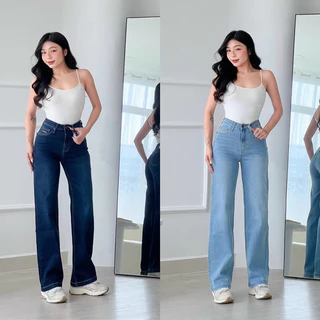 Quần Jeans Ống Suông Lưng Cao C_K Chuẩn Xịn