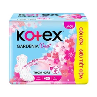 [LOẠI 20 MIẾNG] Băng vệ sinh Kotex Gardenia Deo+ hoa anh đào, siêu mỏng cánh, mặt bông 23cm (gói 20 Miếng)