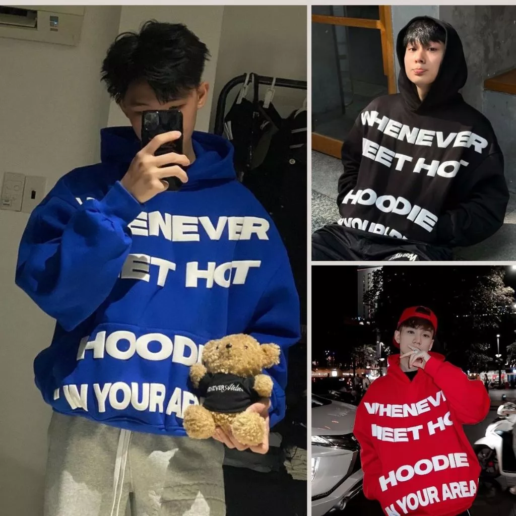 Áo Hoodie Nỉ WHENEVER Gonz In Nổi Nón 2 Lớp Unisex Nam Nữ